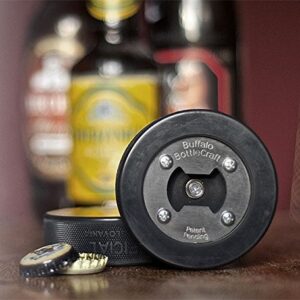 Buffalo BottleCraft USA Bottle Opener, Made from a Real Hockey Puck, American Flag, Magnetic Cap Catcher, Coaster