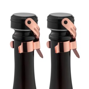 wotor champagne&wine bottle stoppers stainless steel with food grade silicone, leak proof keep fresh reusable saver, cork suitable for wine, champagne, cava, prosecco and sparkling (2 pack rosegold）