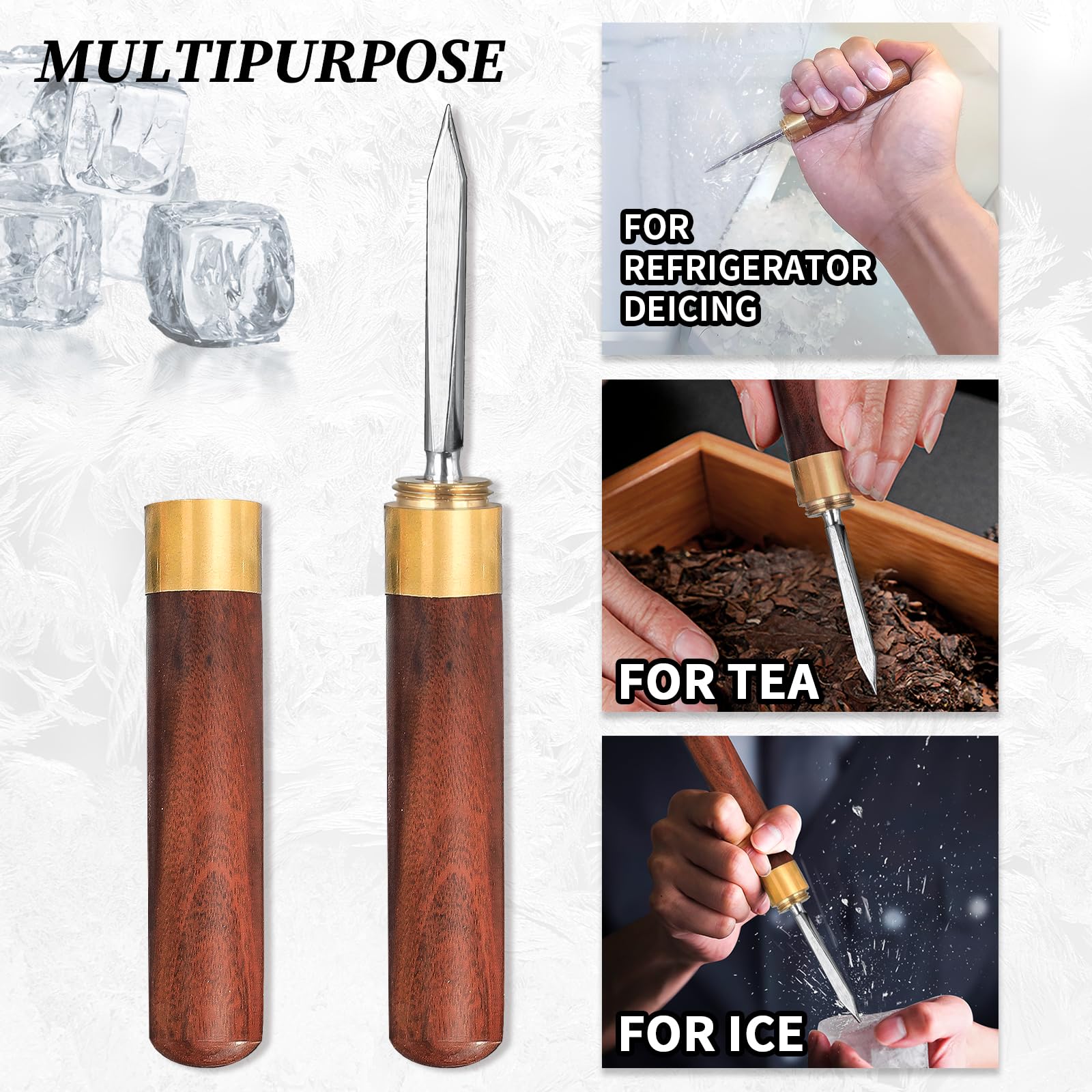 Ice Pick Stainless Steel Ice Crusher with Wooden Handle Ice Chipper Ideal for Breaking Ice Kitchen Tool 3 Pack