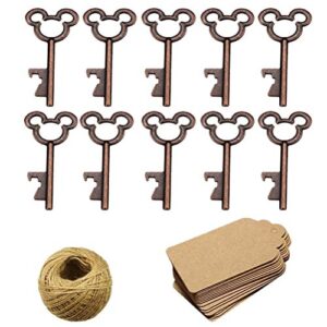 xonor 50pcs vintage skeleton key bottle openers with 50pcs escort card tag and twine for wedding party favors rustic decoration (copper)