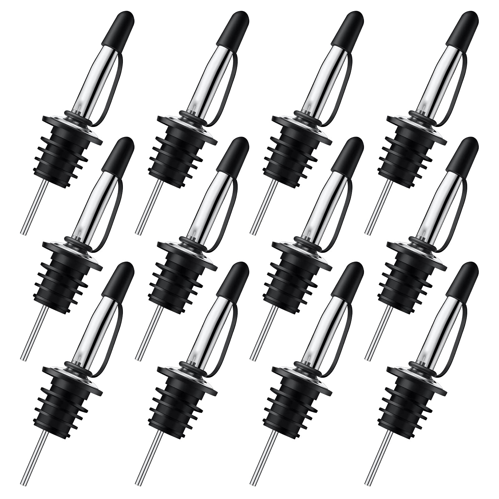 Femilkt 12 Pack Liquor Pourers Stainless Steel,Liquor Bottle Pourers with Stoppers,Pour Spouts for Liquor Bottles,Suitable for About 3/4" Bottle Mouth