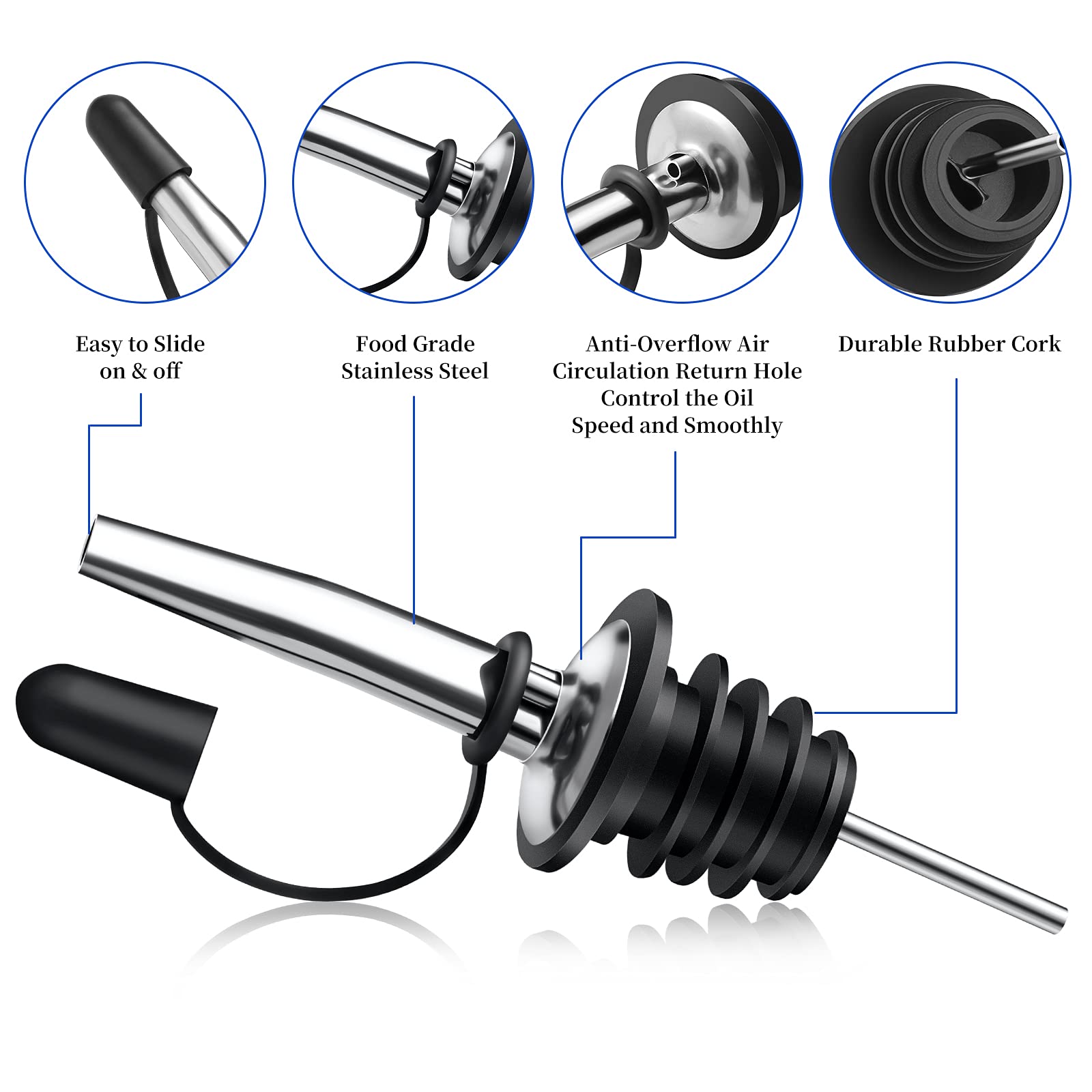 Femilkt 12 Pack Liquor Pourers Stainless Steel,Liquor Bottle Pourers with Stoppers,Pour Spouts for Liquor Bottles,Suitable for About 3/4" Bottle Mouth