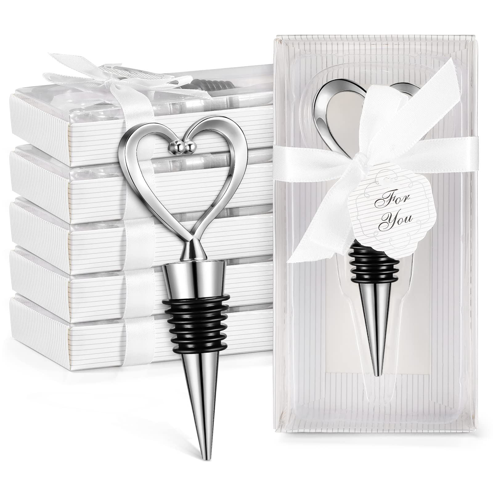 30 Pieces Heart Wine Stoppers Wedding Bridal Favor for Guests Silver Heart Wine Bottle Stoppers Heart Champagne Stoppers Wine Savers Metal Wine Cork Holder Plugs with Boxes for Wedding Party Gifts