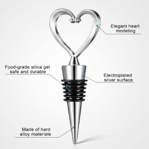 30 Pieces Heart Wine Stoppers Wedding Bridal Favor for Guests Silver Heart Wine Bottle Stoppers Heart Champagne Stoppers Wine Savers Metal Wine Cork Holder Plugs with Boxes for Wedding Party Gifts