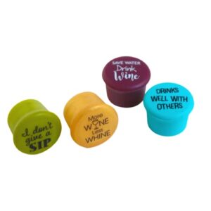 capabunga silicone wine stoppers for wine bottles - 4 pack funny wine stoppers - airtight wine bottle stoppers wine saver wine bottle caps - wine accessories for wine lovers - sip, whine, save, drinks