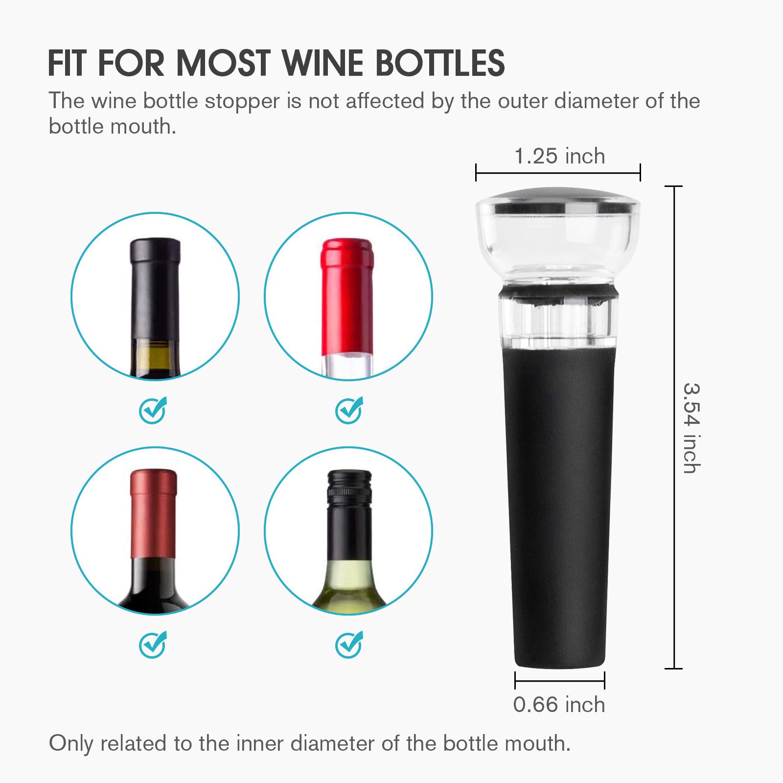 mafiti Set of 4 Wine Stoppers, Wine Bottle Stopper with Built-in Vacuum Wine Saver Pump Food-safe Silicone Caps, Keep Wine Fresh Up to a Week