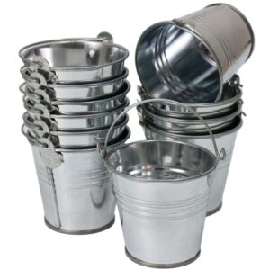 GIFTEXPRESS 12 Pack Mini Metal Buckets with Handles, Small Galvanized Tin Pails for Party Favor, Succulent, Wedding