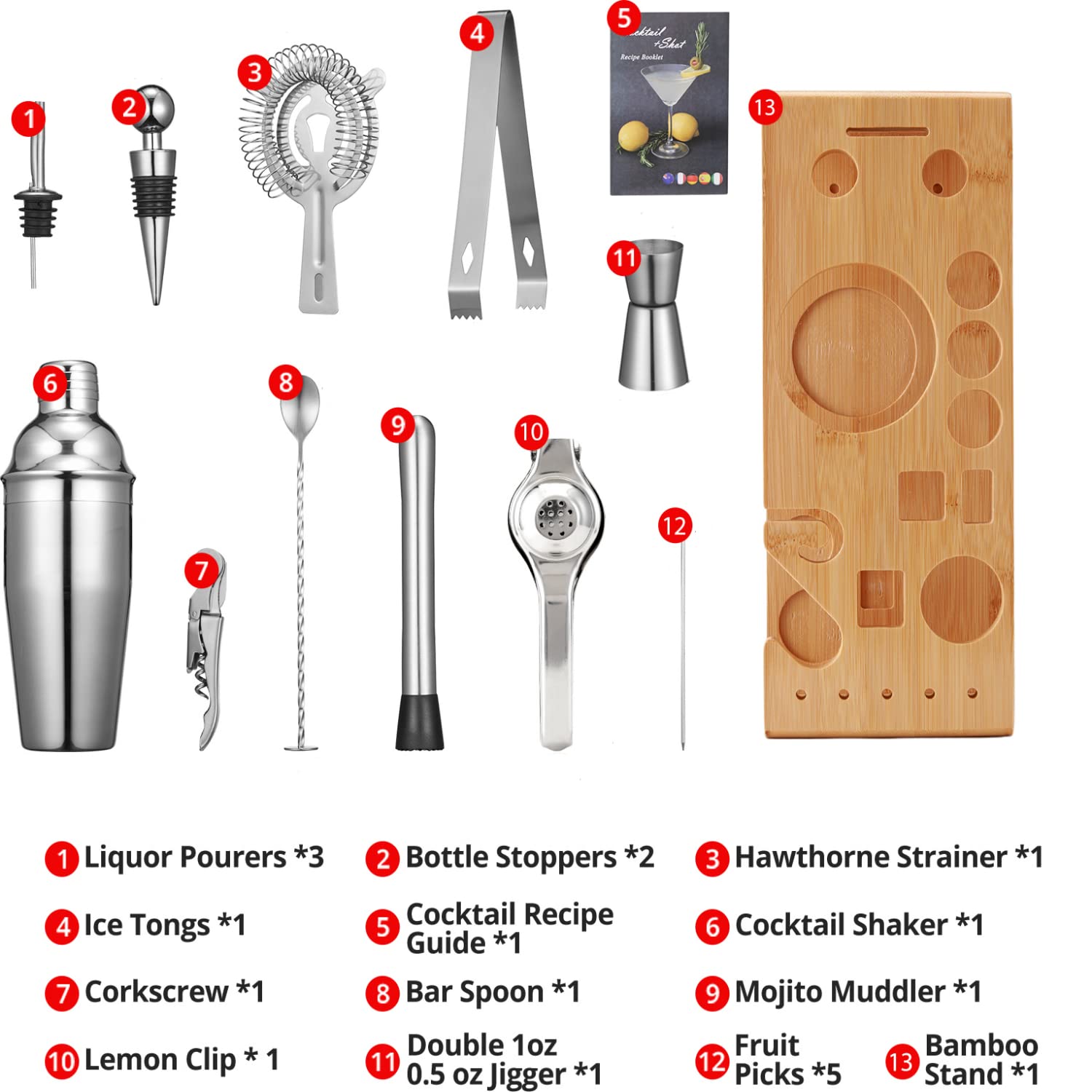 Mixology Bartender Kit: 20-Piece Bar Tool Set with Bamboo Stand, Martini Cocktail Shaker Set, Home Bartending Kit for Cool Drink Mixing Experience, Housewarming Gift