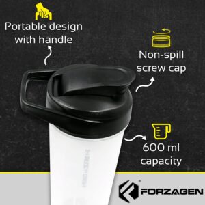 Forzagen Shaker Bottle 20 oz - Protein Shaker Bottle for Pre & Post workout drinks - Classic Protein Mixer Shaker Bottle (White)