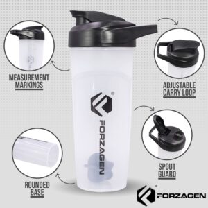 Forzagen Shaker Bottle 20 oz - Protein Shaker Bottle for Pre & Post workout drinks - Classic Protein Mixer Shaker Bottle (White)