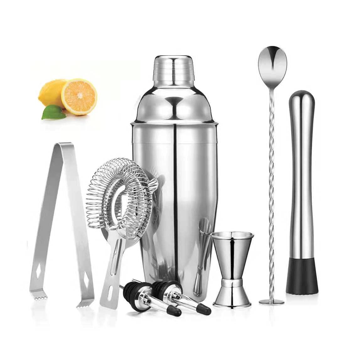 Cocktail Set 9 Piece, 25oz Bartender Kit, Bar Set with Hawthorne Strainer/Ice Tong/Measuring Jigger/Mixing Spoon/Cocktail Muddler / 2 Liquor Pourers