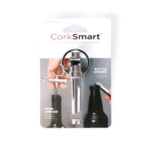 keysmart corksmart - 2-in-1 keychain wine opener and bottle opener, the ultimate dual bottle opener and wine bottle opener corkscrew keychain accessory