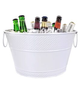 brekx white galvanized beverage bucket and wine bucket chiller for parties, leak & rust resistant, sealed, large ice bucket for cocktail bar, 12-quart / 4 gallon bucket