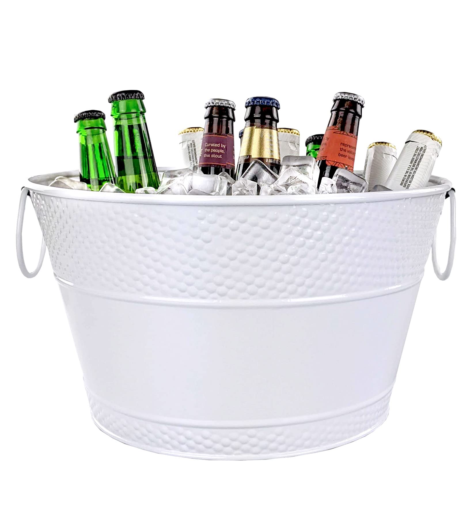 BREKX White Galvanized Beverage Bucket and Wine Bucket Chiller for Parties, Leak & Rust Resistant, Sealed, Large Ice Bucket for Cocktail Bar, 12-Quart / 4 Gallon Bucket