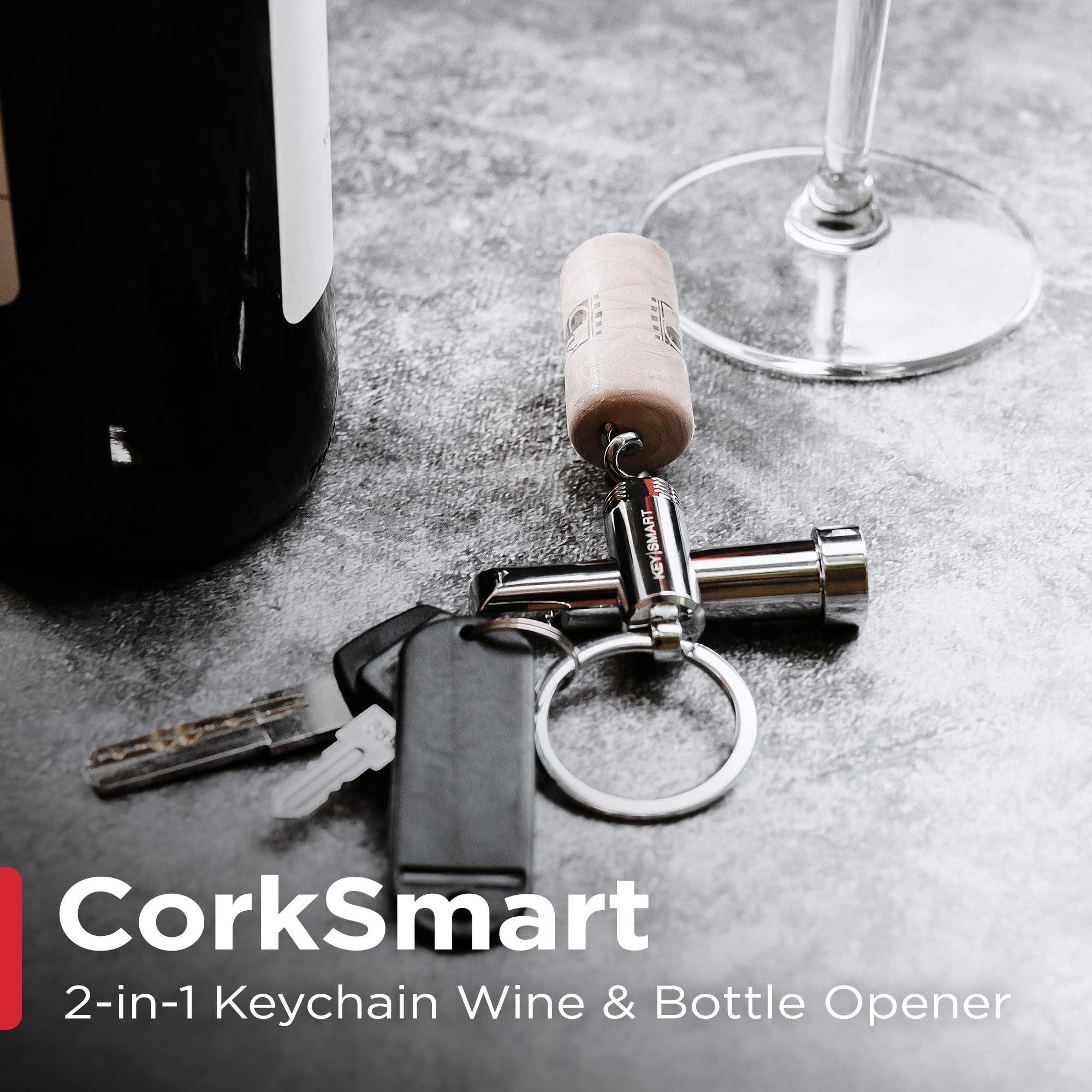 KeySmart CorkSmart - 2-in-1 Keychain Wine Opener and Bottle Opener, the Ultimate Dual Bottle Opener and Wine Bottle Opener Corkscrew Keychain Accessory