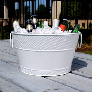 BREKX White Galvanized Beverage Bucket and Wine Bucket Chiller for Parties, Leak & Rust Resistant, Sealed, Large Ice Bucket for Cocktail Bar, 12-Quart / 4 Gallon Bucket