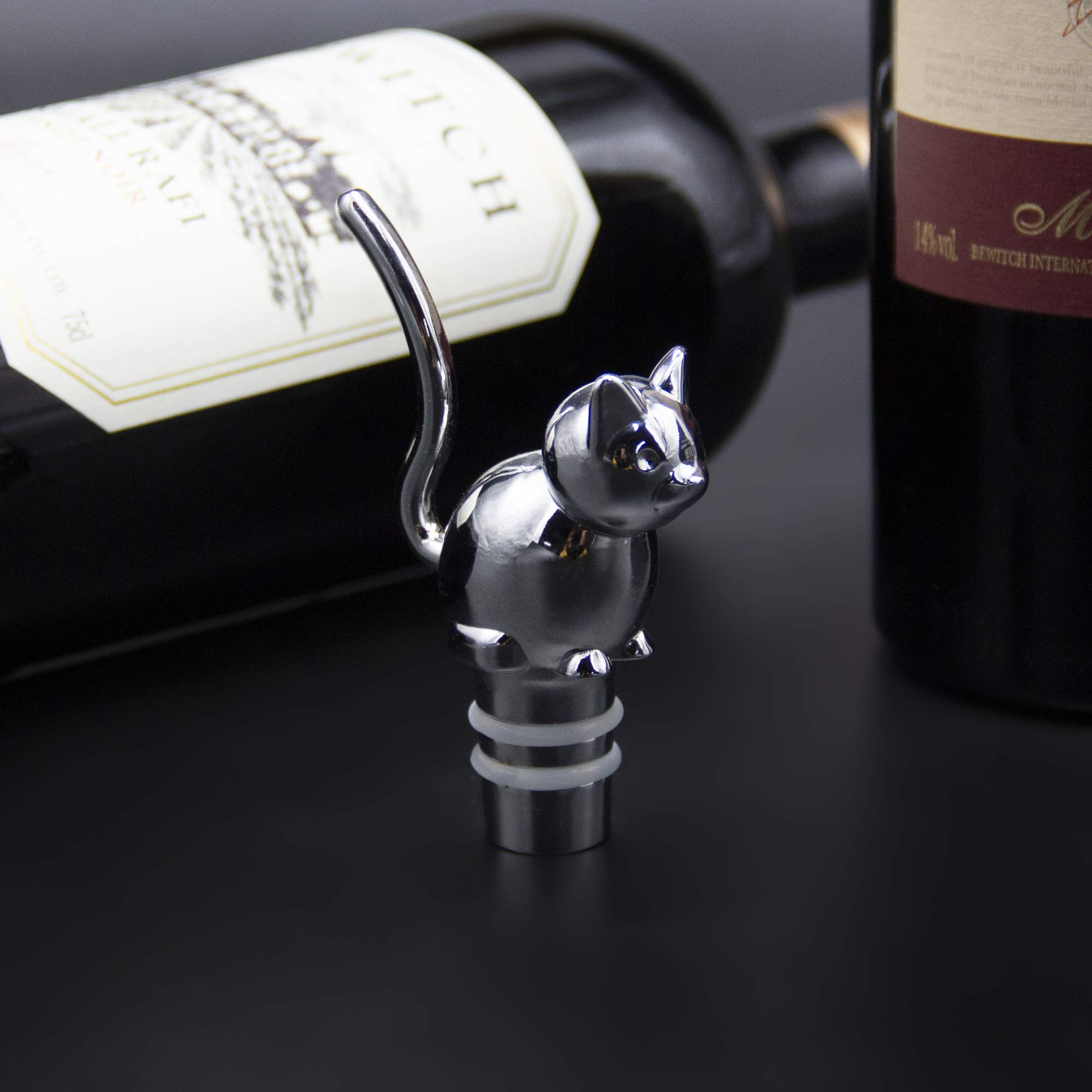 Funny Stainless Steel Wine Stopper Cat Wine Stopper for Wine Bottle Cute, Cat Bottle Stopper for Wine Lovers Valentine's Day Decorative Cat Bottle Stopper with Silicone Rubber Fitting