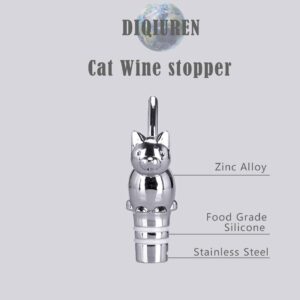 Funny Stainless Steel Wine Stopper Cat Wine Stopper for Wine Bottle Cute, Cat Bottle Stopper for Wine Lovers Valentine's Day Decorative Cat Bottle Stopper with Silicone Rubber Fitting