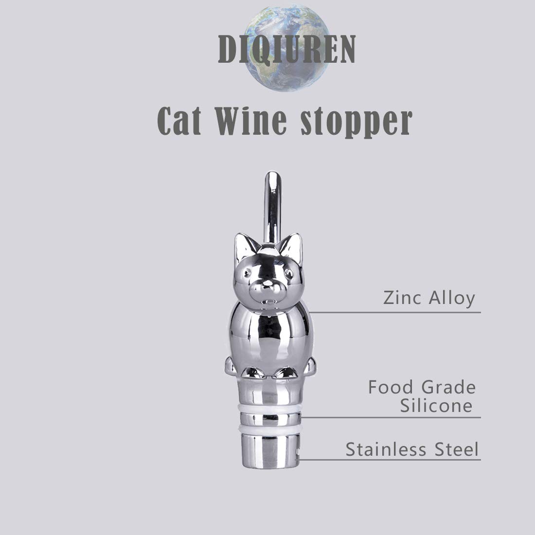 Funny Stainless Steel Wine Stopper Cat Wine Stopper for Wine Bottle Cute, Cat Bottle Stopper for Wine Lovers Valentine's Day Decorative Cat Bottle Stopper with Silicone Rubber Fitting