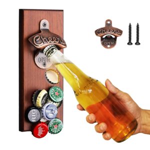 gifts for men dad, strong magnetic beer bottle opener wall mounted with auto catch, unique beer gifts for him boyfriend grandpa husband uncle, cool gadgets for birthday housewarming presents