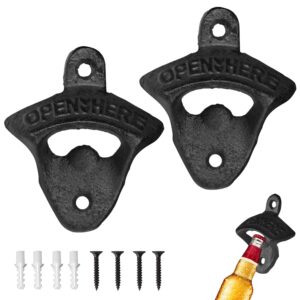 cast iron wall mounted bottle opener- 2pcs vintage beer bottle opener with self-tapping screws for rustic farmhouse bars ktv hotels home wd05