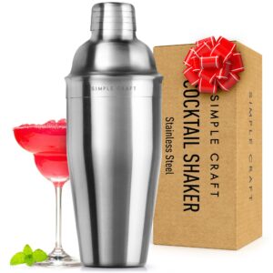 simple craft 24oz cocktail shaker - stainless steel professional grade martini shaker - premium martini shaker and strainer for bartending, homebars & mixing cocktails