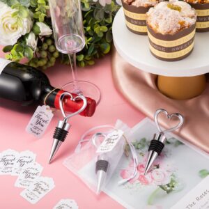 60 Pack Heart Shape Wine Stoppers Love Wine Bottle Stopper Silver Champagne Beer Bottle Stopper Decorative Wine Stopper with Sheer Bags, Labels for Wedding Gift Valentine's Day Decorations