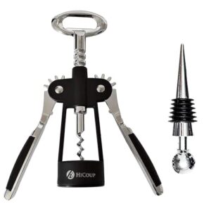 hicoup wine opener - wing corkscrew beer and wine bottle opener w/winged grip and stopper - easy to use