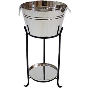 sunnydaze ice bucket drink cooler with stand and tray - stainless steel - holds beer, wine, champagne and more