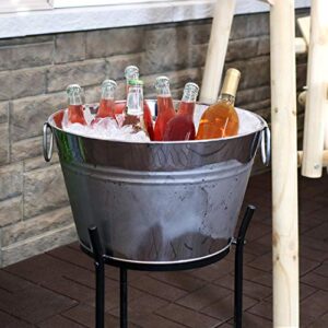 Sunnydaze Ice Bucket Drink Cooler with Stand and Tray - Stainless Steel - Holds Beer, Wine, Champagne and More