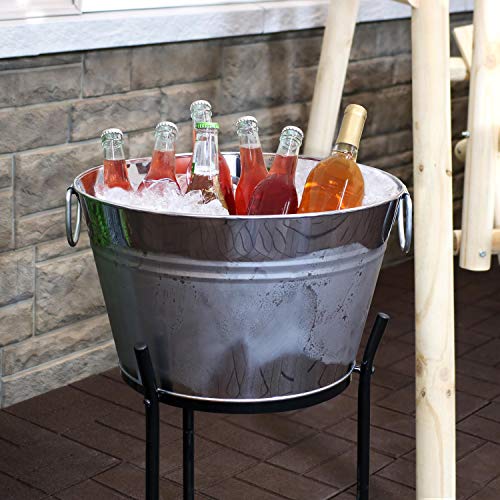 Sunnydaze Ice Bucket Drink Cooler with Stand and Tray - Stainless Steel - Holds Beer, Wine, Champagne and More