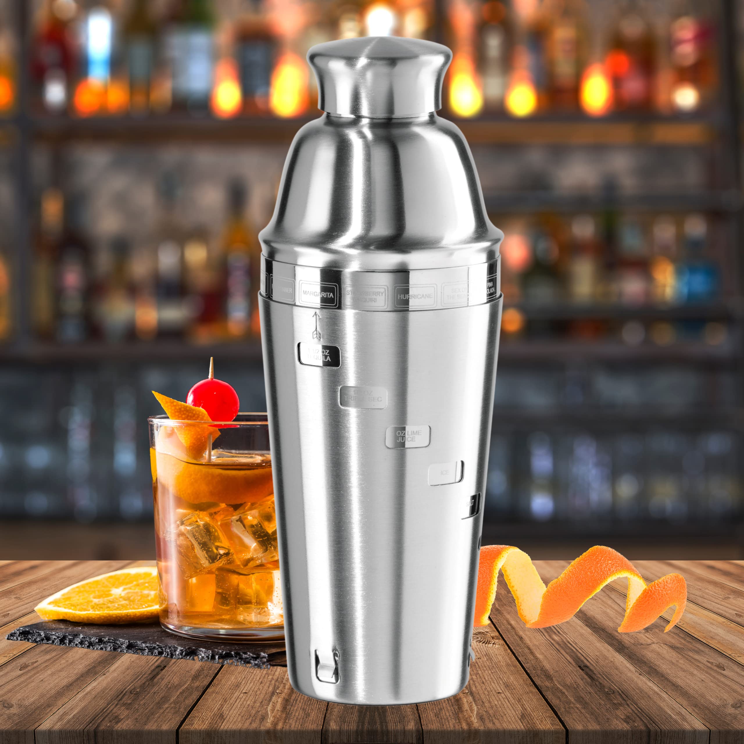 OGGI Dial A Drink Cocktail Shaker - Stainless Steel, 15 Recipes, Built in Strainer, 34 oz - The Original and Only Dial A Drink - Ideal Home Bar Drink Mixer, Bartender Kit, Essential Bar Accessories