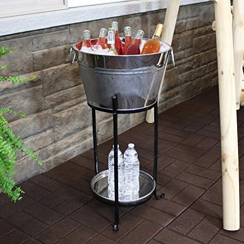 Sunnydaze Ice Bucket Drink Cooler with Stand and Tray - Stainless Steel - Holds Beer, Wine, Champagne and More