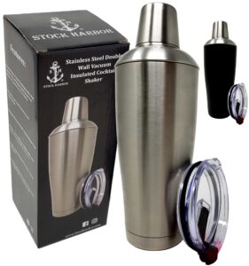 stock harbor stainless steel 30 ounce (887 milliliter) double wall cocktail shaker vacuum insulated tumbler and shaker top; matte polished