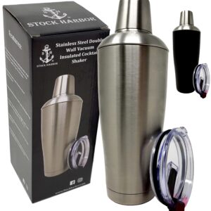 Stock Harbor Stainless Steel 30 Ounce (887 Milliliter) Double Wall Cocktail Shaker Vacuum Insulated Tumbler and Shaker Top; Matte Polished