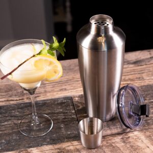 Stock Harbor Stainless Steel 30 Ounce (887 Milliliter) Double Wall Cocktail Shaker Vacuum Insulated Tumbler and Shaker Top; Matte Polished