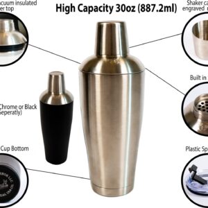 Stock Harbor Stainless Steel 30 Ounce (887 Milliliter) Double Wall Cocktail Shaker Vacuum Insulated Tumbler and Shaker Top; Matte Polished