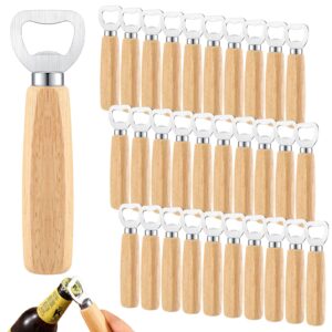 Lounsweer 30 Pcs Wood Wine Bottle Opener Stainless Steel Bottle Opener Wood Handheld Heavy Duty Bartender Bottle Openers Cider Engraved Gift Set for Kitchen Wedding Party Bar Home Restaurant