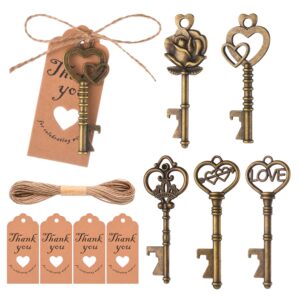 50pcs key bottle openers,vintage key bottle opener,wedding favors&reception skeleton bottle opener with blessing tag cards and keychains great addition to you thank bags(bronze)