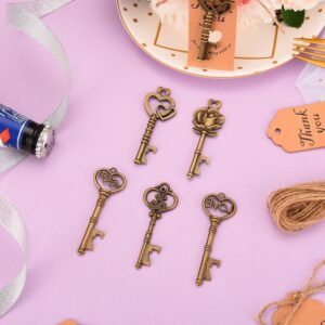 50PCS Key Bottle Openers,Vintage Key Bottle Opener,Wedding Favors&Reception Skeleton Bottle Opener with Blessing Tag Cards and Keychains Great Addition to You Thank Bags(bronze)