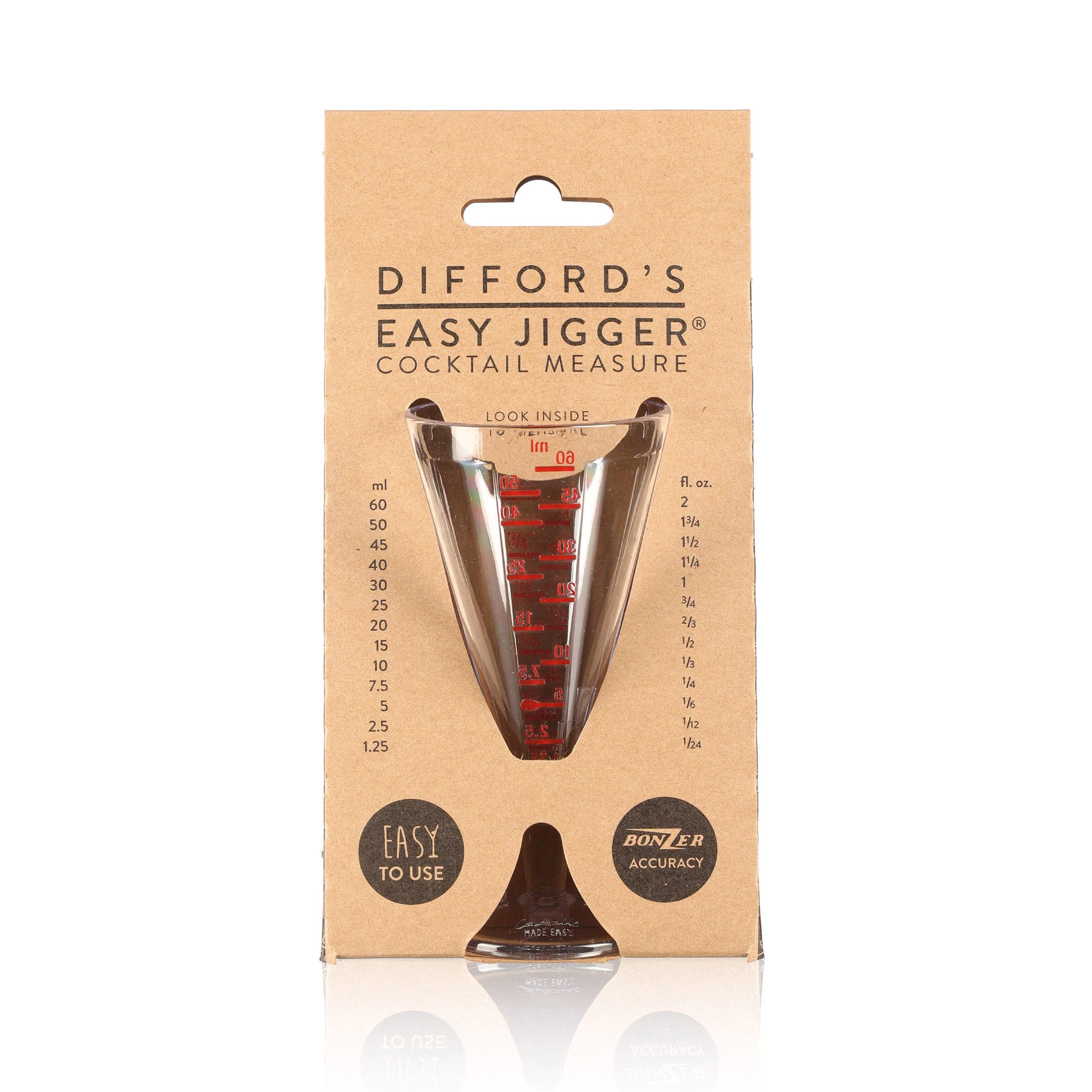 Easy Jigger® Spirit Measure by Difford’s Guide and Bonzer | Cocktail Jigger Spirit Measures (25ml, 50ml, 60ml) for Unbeatable Accuracy| Single or Double Shot Alcohol Measure