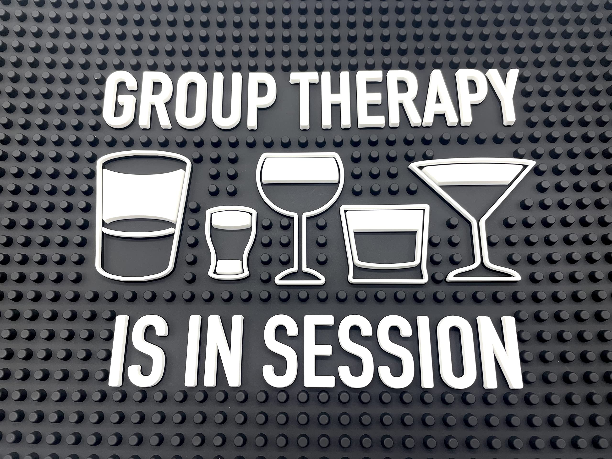 Group Therapy is In Session 17.7" x 11.8" Funny Bar Spill Mat Rail Countertop Accessory Home Pub Decor Slip Resistant Durable Thick Bar Covering for Craft Brewery Kitchen Cafe and Restaurant Accessory