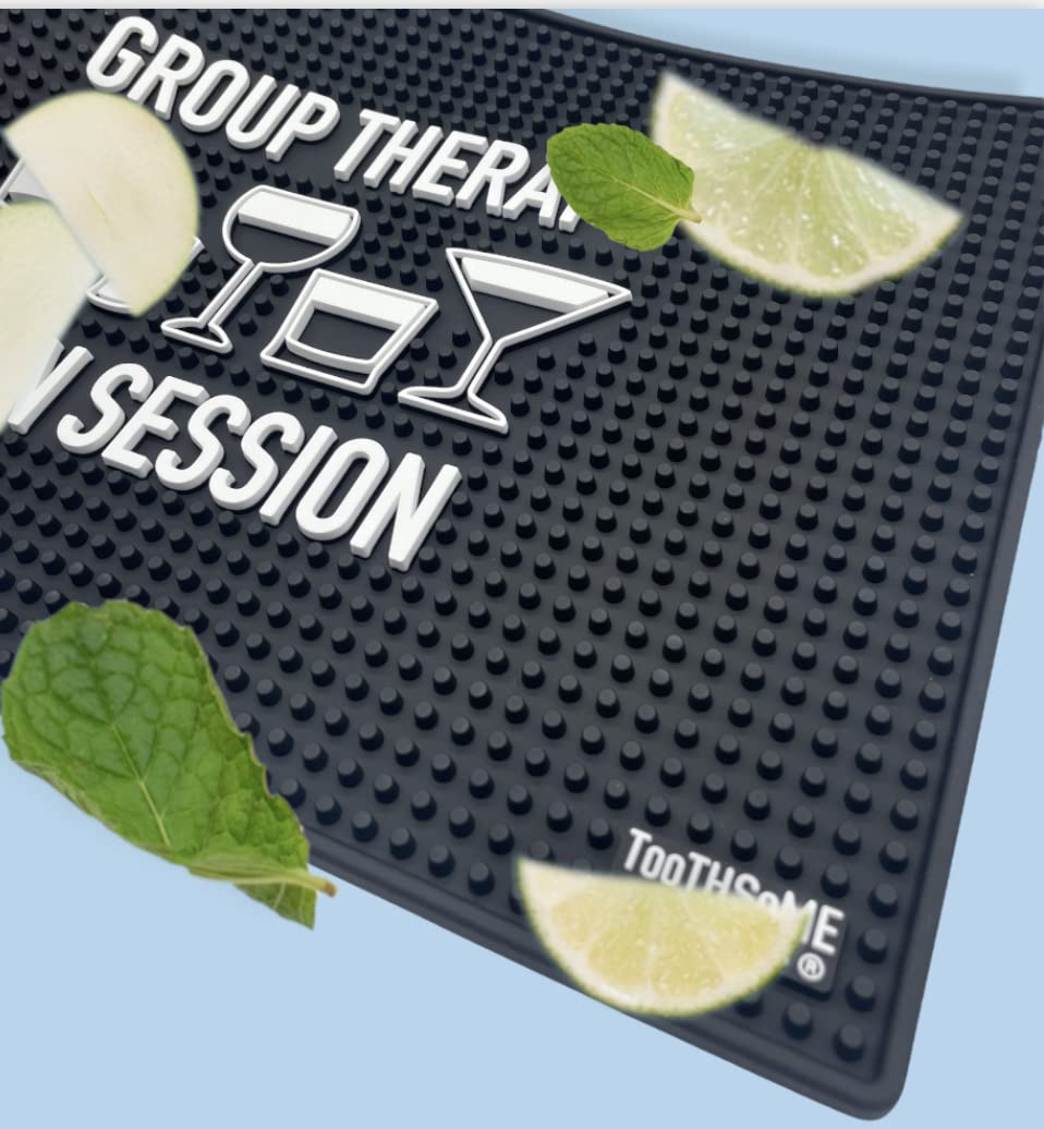 Group Therapy is In Session 17.7" x 11.8" Funny Bar Spill Mat Rail Countertop Accessory Home Pub Decor Slip Resistant Durable Thick Bar Covering for Craft Brewery Kitchen Cafe and Restaurant Accessory