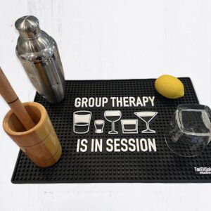 Group Therapy is In Session 17.7" x 11.8" Funny Bar Spill Mat Rail Countertop Accessory Home Pub Decor Slip Resistant Durable Thick Bar Covering for Craft Brewery Kitchen Cafe and Restaurant Accessory