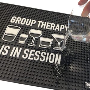 Group Therapy is In Session 17.7" x 11.8" Funny Bar Spill Mat Rail Countertop Accessory Home Pub Decor Slip Resistant Durable Thick Bar Covering for Craft Brewery Kitchen Cafe and Restaurant Accessory