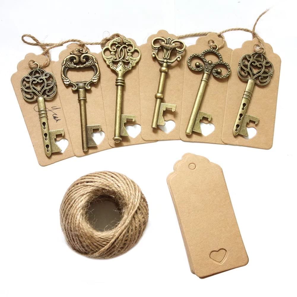 AYAOQIANG Wedding Favors Skeleton Key Bottle Opener with Escort Card Tag and Key Chains for Guests Party Favors Rustic Decoration (Bronze 75pcs)…
