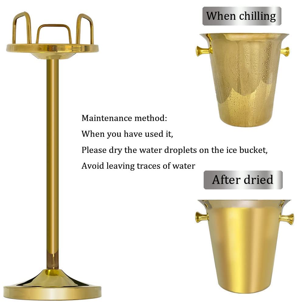 Ice Bucket with Stand Christmas Stainless Steel Standing Ice Bucket Ice Cube Container, Wine Bucket on Stand Gold Champagne Ice Bucket for Wine Beer KTV Club Bar Bbq Party Wedding, 12ib 5L (91cm,gold