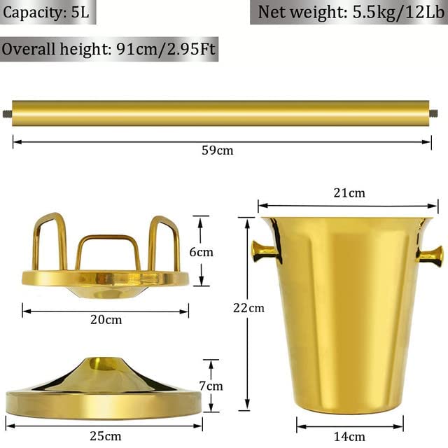 Ice Bucket with Stand Christmas Stainless Steel Standing Ice Bucket Ice Cube Container, Wine Bucket on Stand Gold Champagne Ice Bucket for Wine Beer KTV Club Bar Bbq Party Wedding, 12ib 5L (91cm,gold