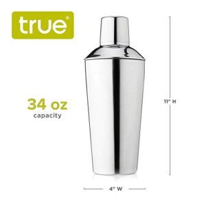 True Retro Cocktail Shaker, Stainless Steel with Strainer and Jigger for Bartending, Bar Accessories, Bartender Set, Perfect for Margarita and Liquor Drinks, 34 oz, Silver