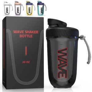 wave shaker bottle 20oz | no blender ball needed | great for pre workout, protein shakes, and cocktails | bpa free | rope handle